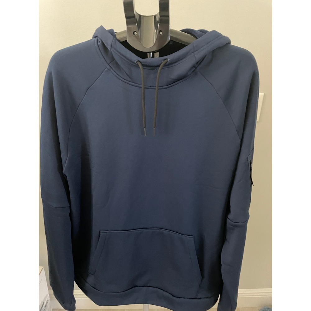Members Mark Mens Navy Blue Tech Fleece Hoodie XXL 4-Way Stretch Zip Pocket
